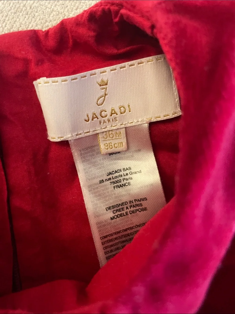 Jacadi 36mo/3T Girls Velvet Bow Dress in Deep Red